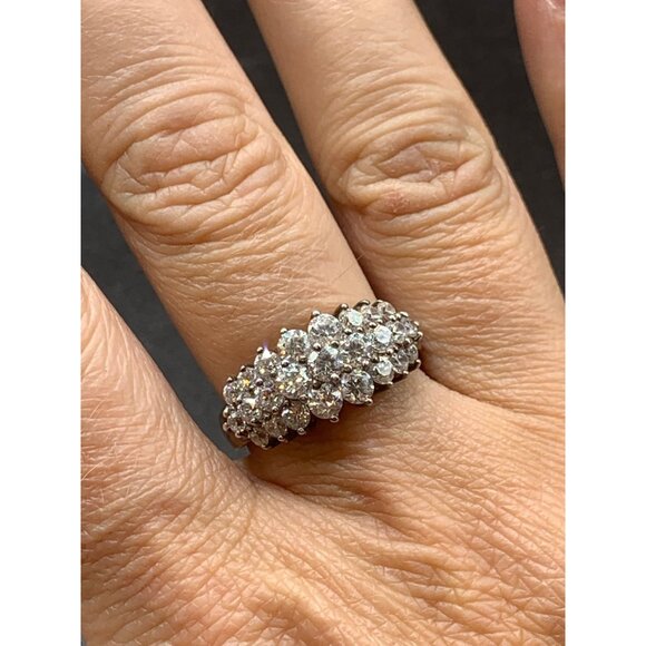 Clear Sparkly Gemstones Ring Size 8 Sterling Silver Cz Stones 925 Triple Row - Picture 7 of 8